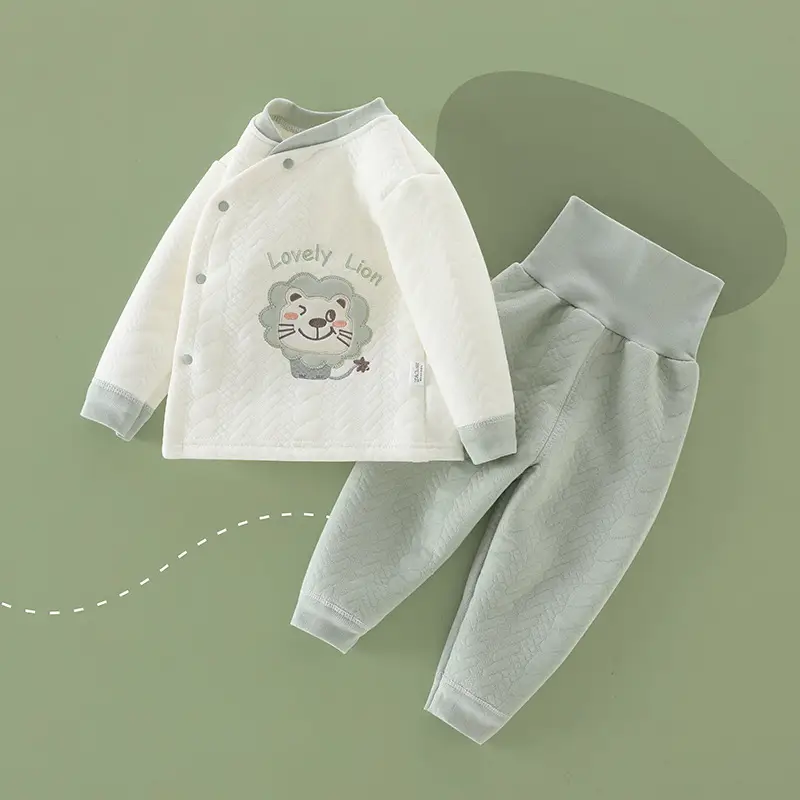Baby's White Thermal Pajama Set with Cute Bear Print - Image 2