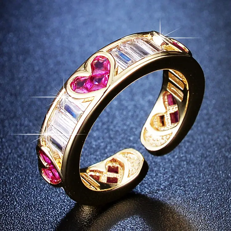 Open Ring with Heart & Gemstones for Women - Image 3