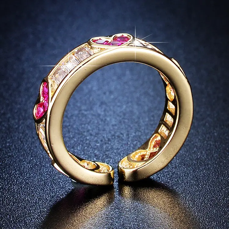 Open Ring with Heart & Gemstones for Women - Image 5