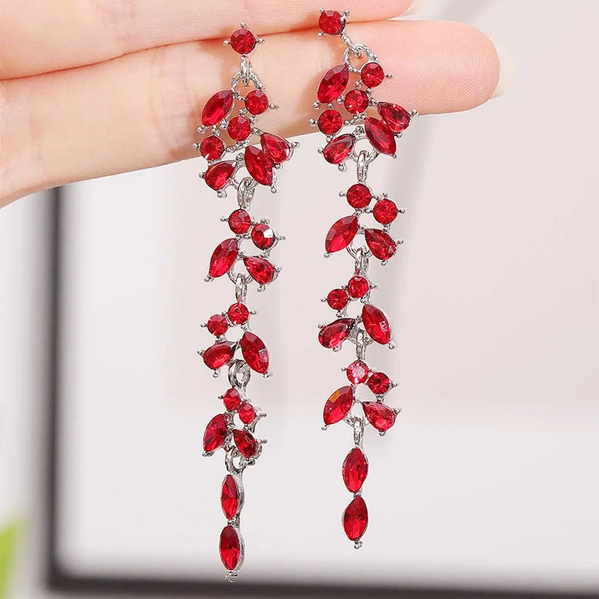 French Diamond Geometric Tassel Earrings Rose Gold - Image 4