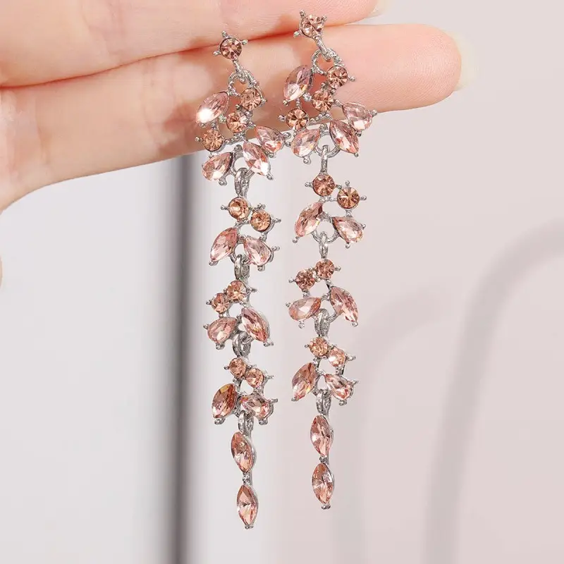 French Diamond Geometric Tassel Earrings Rose Gold - Image 3