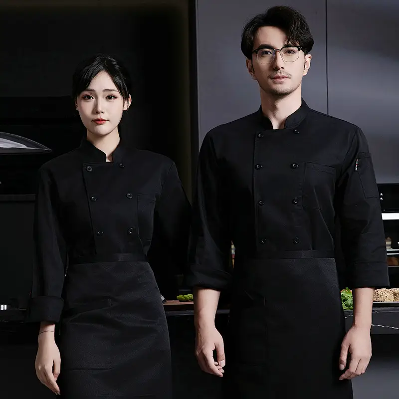 Men & Women White Long Sleeve Kitchen Wear Set - Image 4