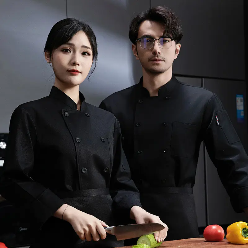 Men & Women White Long Sleeve Kitchen Wear Set - Image 5