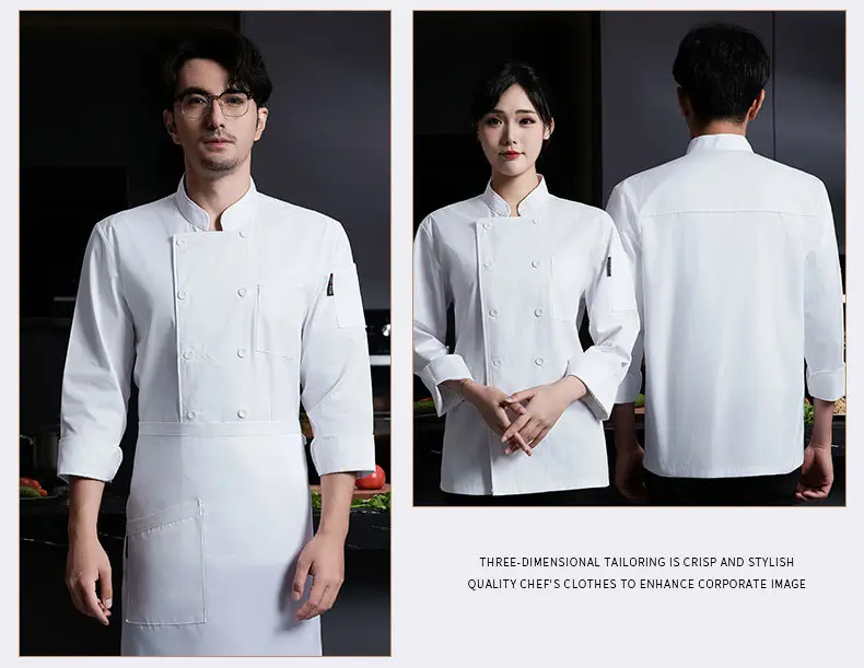 Men & Women White Long Sleeve Kitchen Wear Set — feature 18