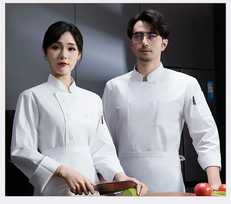 Men & Women White Long Sleeve Kitchen Wear Set — feature 19