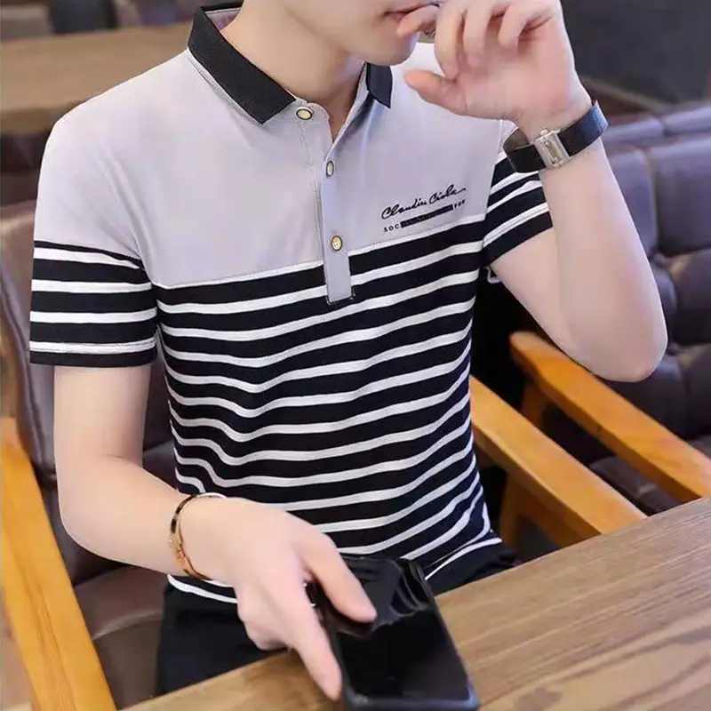 Men Striped Polo Shirt White Maroon Slim Fit - Image 3