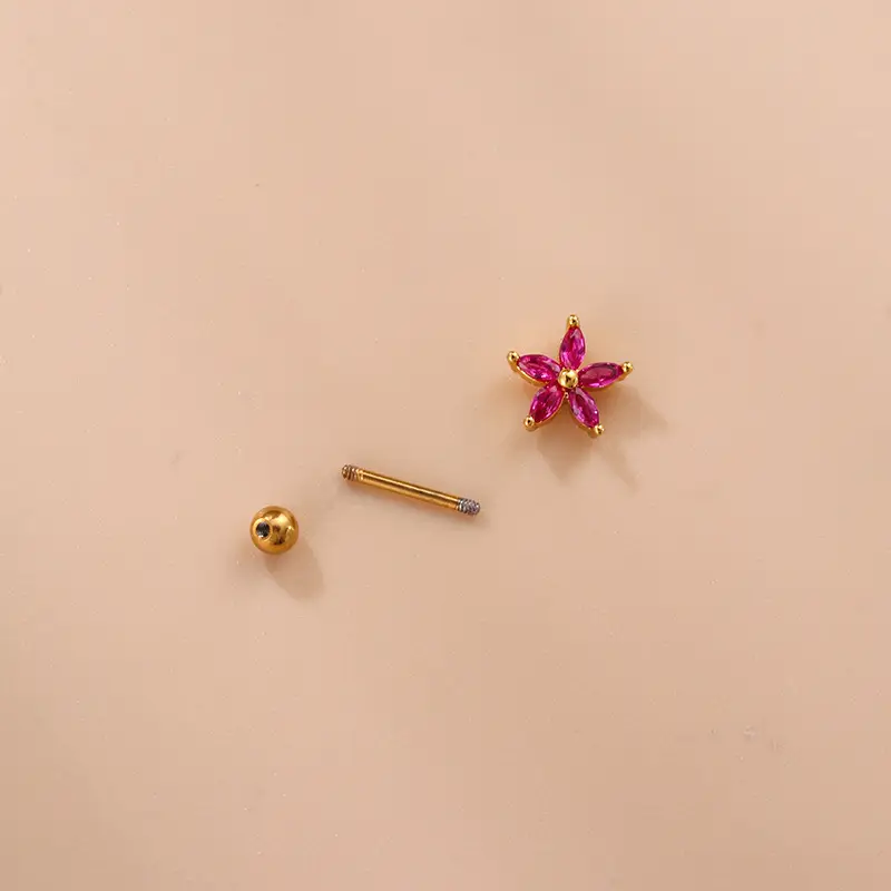 Rose Red Zircon Flower Crown Earrings Single - Image 2