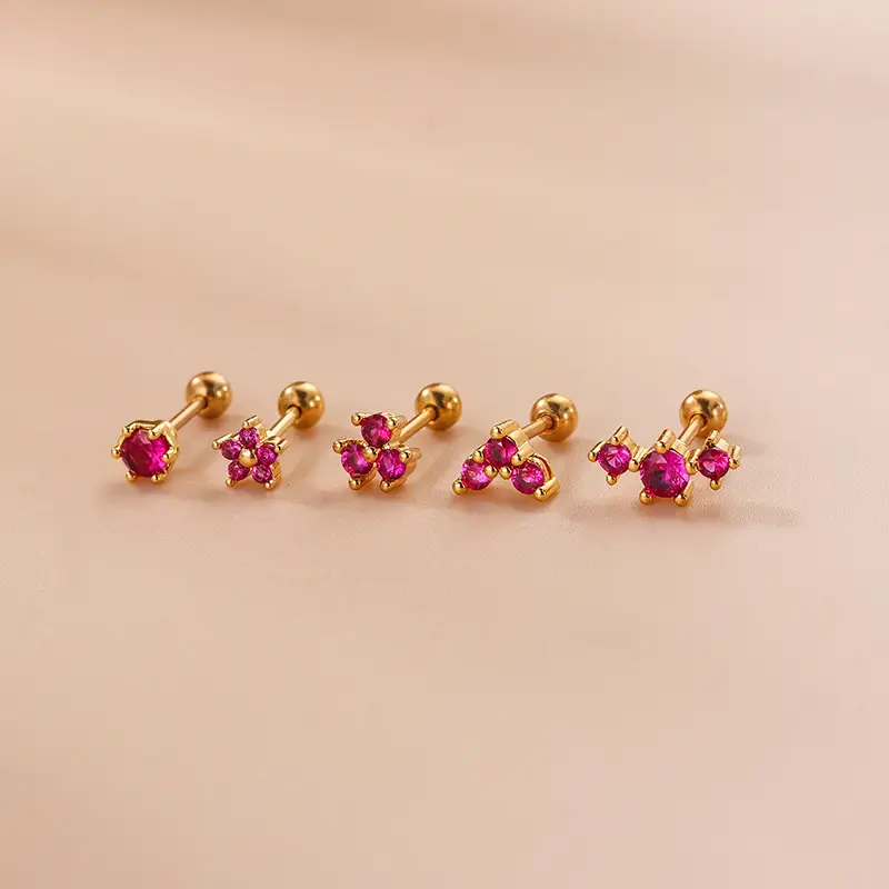 Rose Red Zircon Flower Crown Earrings Single - Image 4