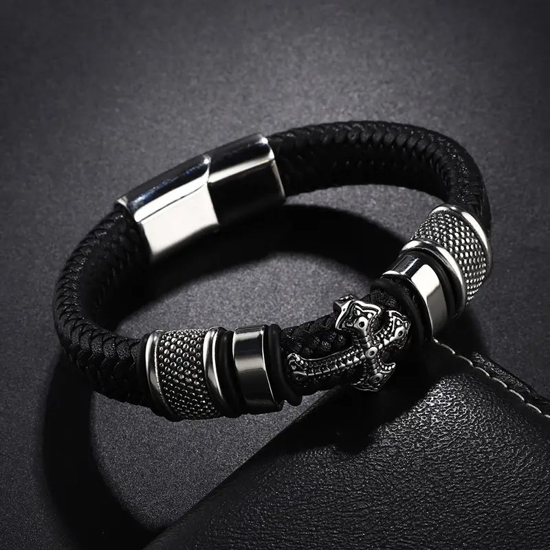 Titanium Steel Magnetic Braided Leather Bracelet for Men - Image 5