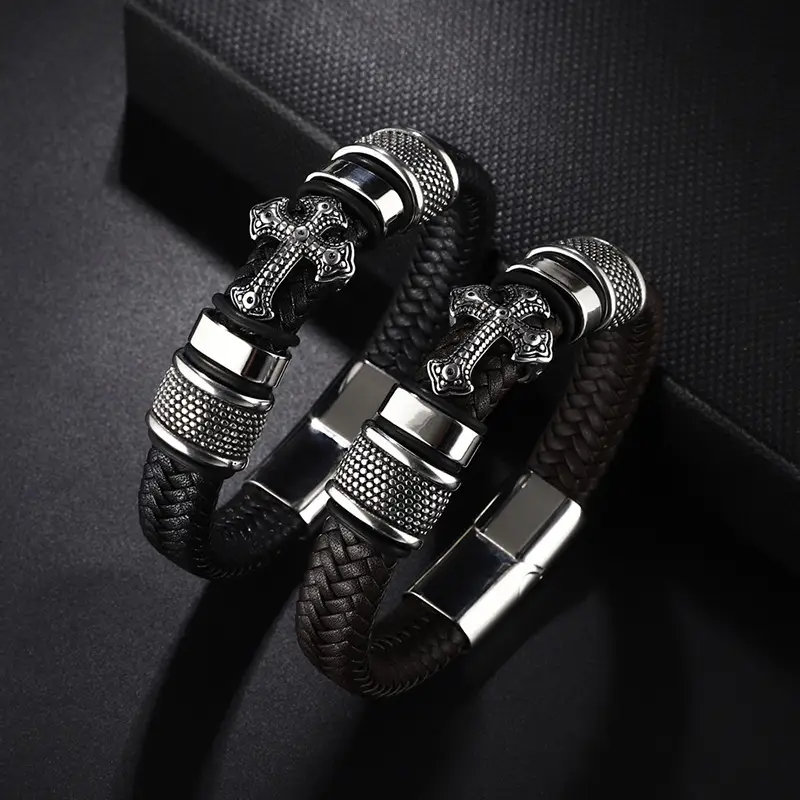 Titanium Steel Magnetic Braided Leather Bracelet for Men - Image 6