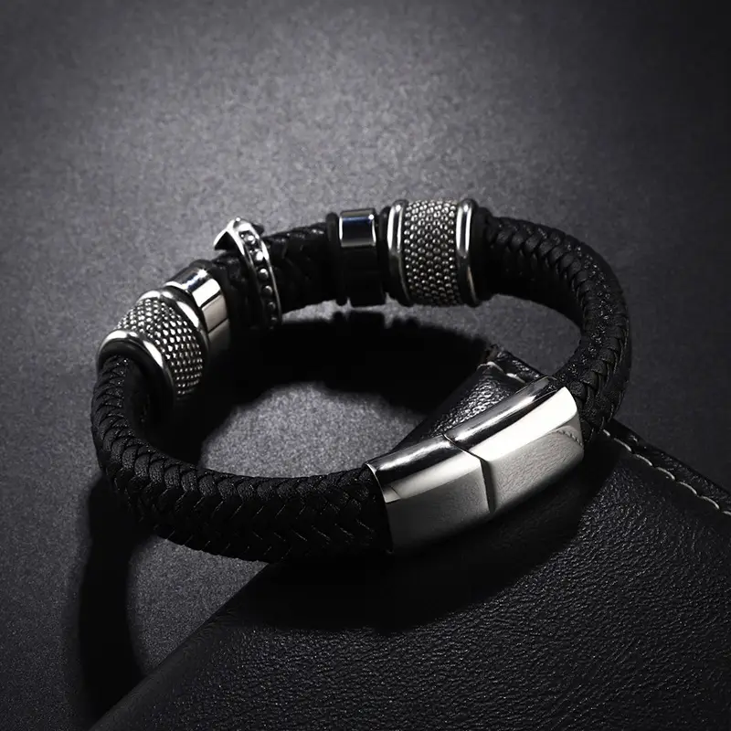 Titanium Steel Magnetic Braided Leather Bracelet for Men - Image 7