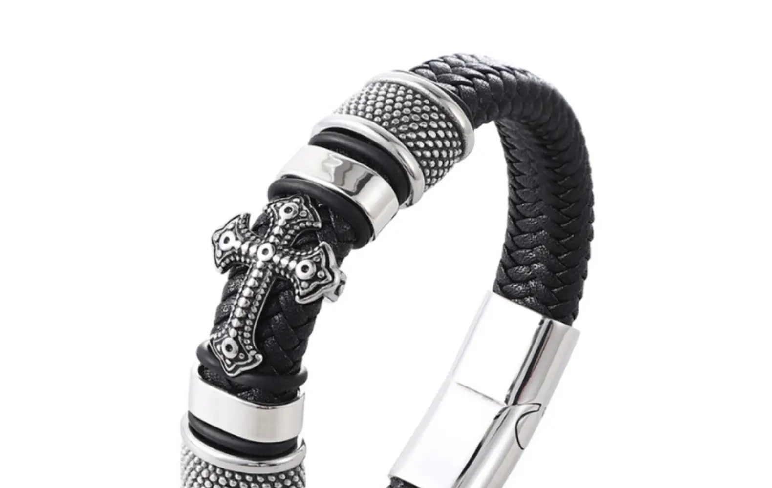 Titanium Steel Magnetic Braided Leather Bracelet for Men — feature 1