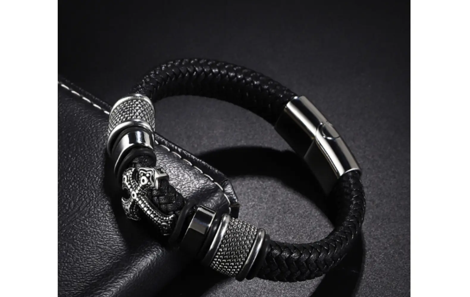 Titanium Steel Magnetic Braided Leather Bracelet for Men — feature 20