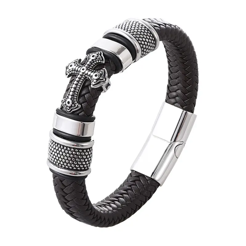 Titanium Steel Magnetic Braided Leather Bracelet for Men - Image 2