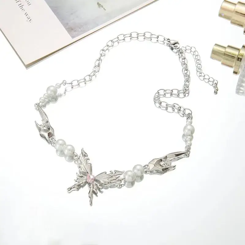 French Style Butterfly Pearl Necklace for Women