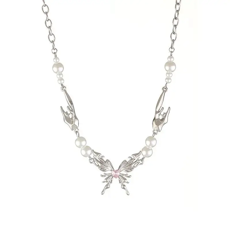 French Style Butterfly Pearl Necklace for Women