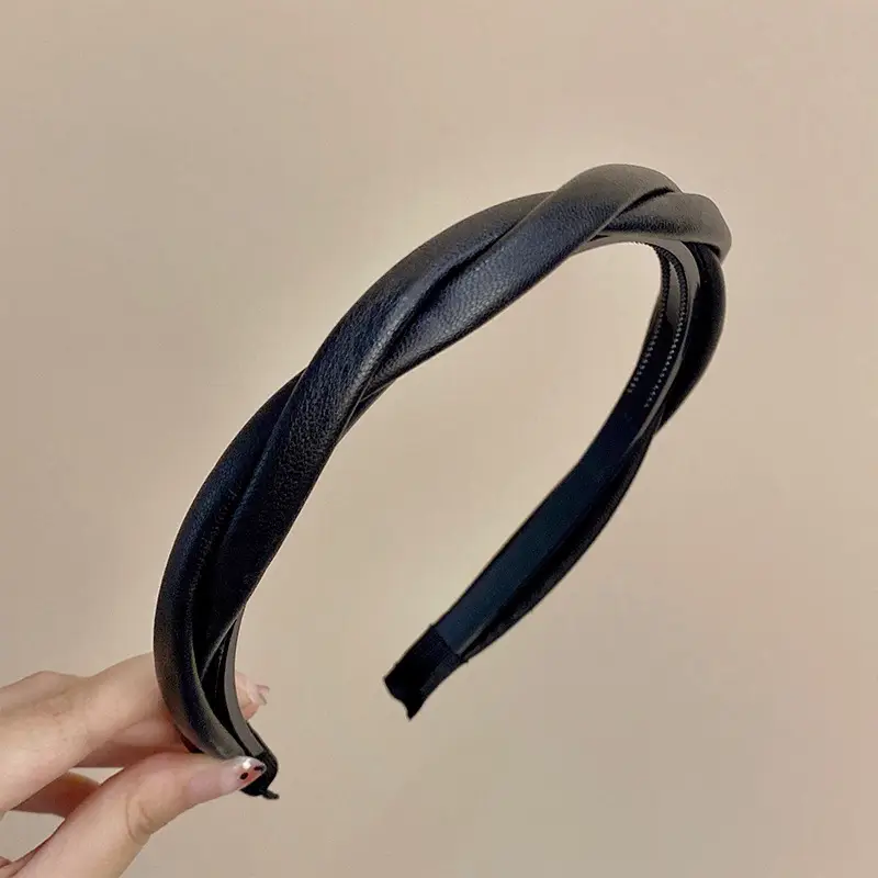 Black Leather Headband for Women, Retro Style, High Skull Top, Commuter, All Match - Image 3