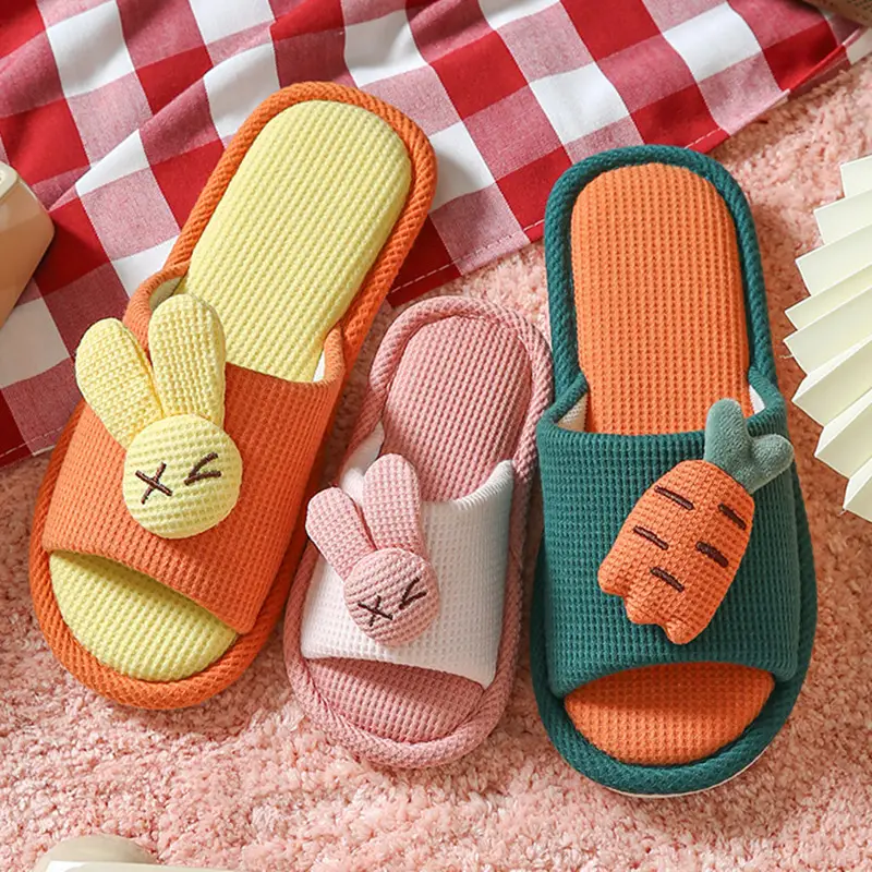Children's Linen Slippers Family Style Autumn and Winter Cotton and Linen Four-Season Wear Indoor Home Non-Slip Slippers for Women