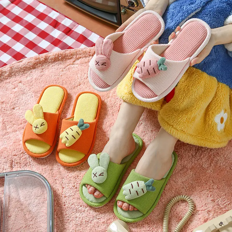 Children's Linen Slippers Family Style Autumn and Winter Cotton and Linen Four-Season Wear Indoor Home Non-Slip Slippers for Women
