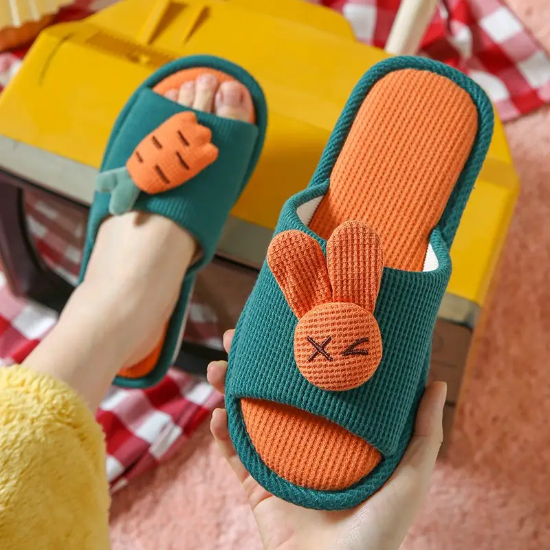 Children's Linen Slippers Family Style Autumn and Winter Cotton and Linen Four-Season Wear Indoor Home Non-Slip Slippers for Women