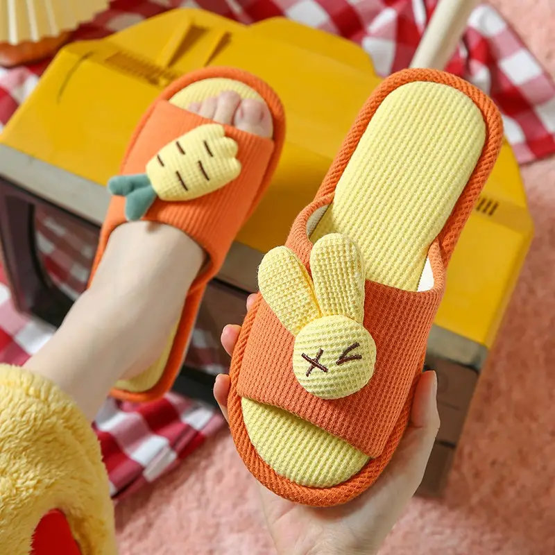 Children's Linen Slippers Family Style Autumn and Winter Cotton and Linen Four-Season Wear Indoor Home Non-Slip Slippers for Women