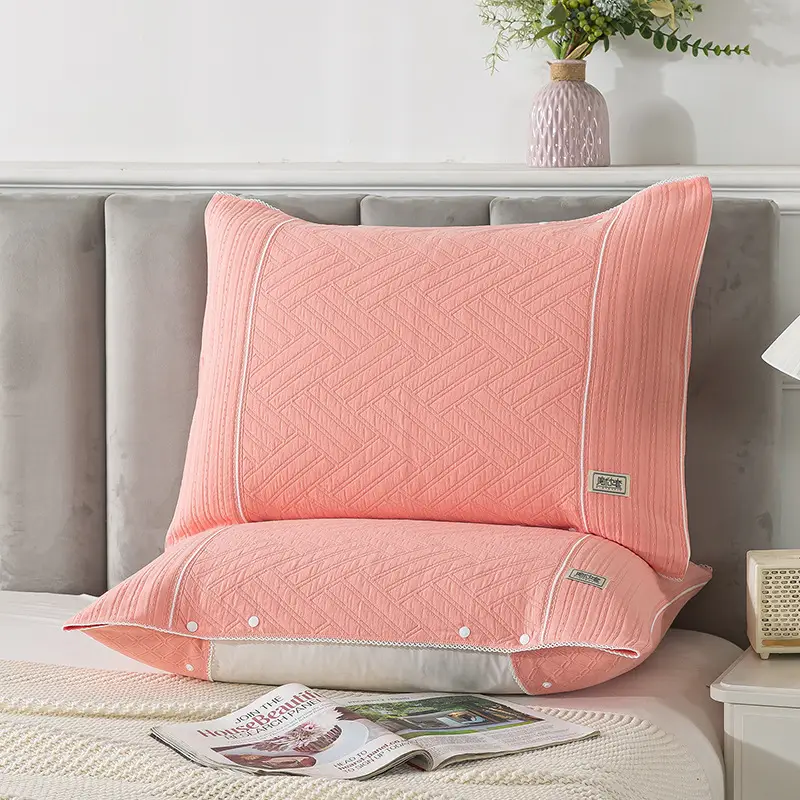 Cotton Pillow Cover Non-Slip Buckle Fixed Pink