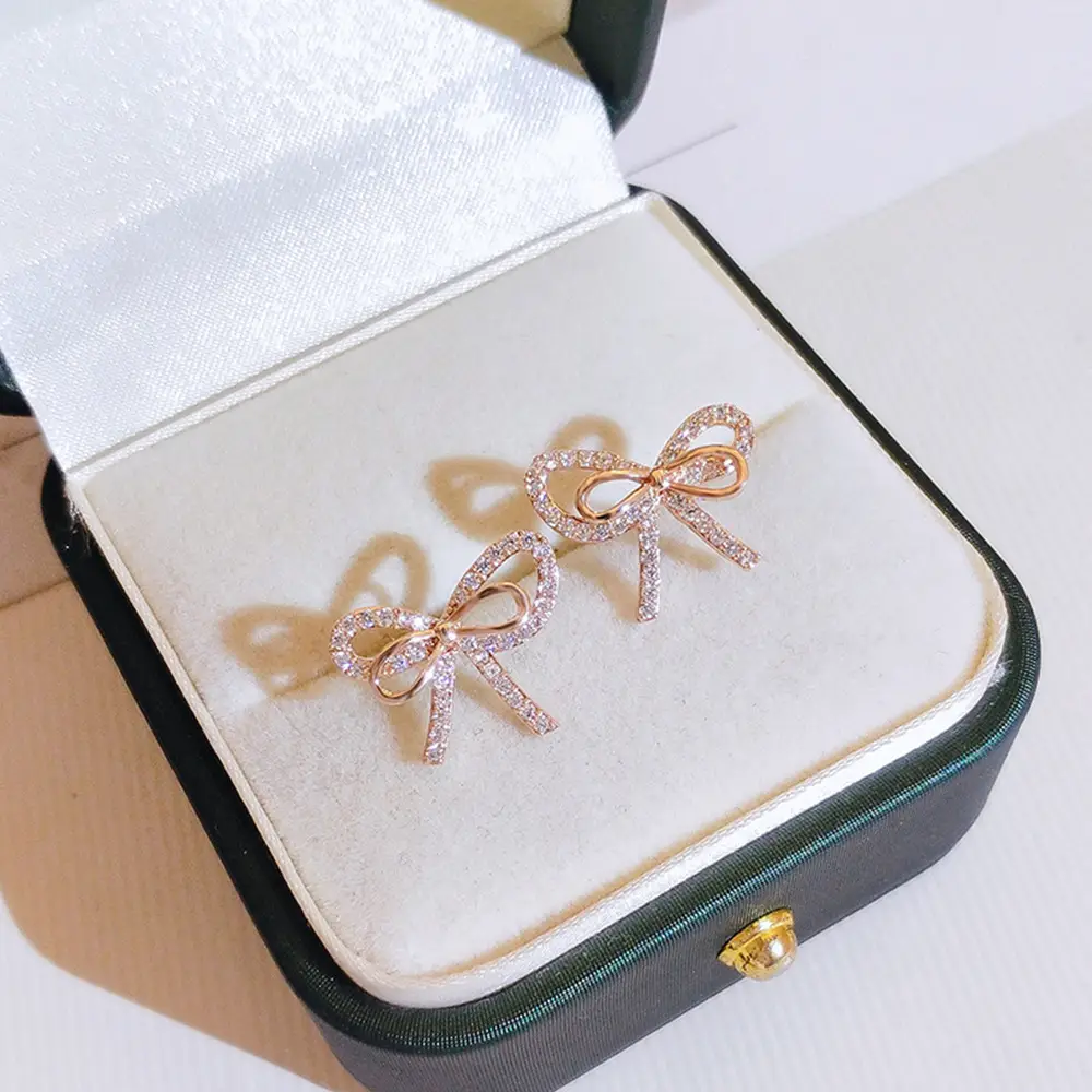 Korean Diamond Fairy Bow Earrings for Women
