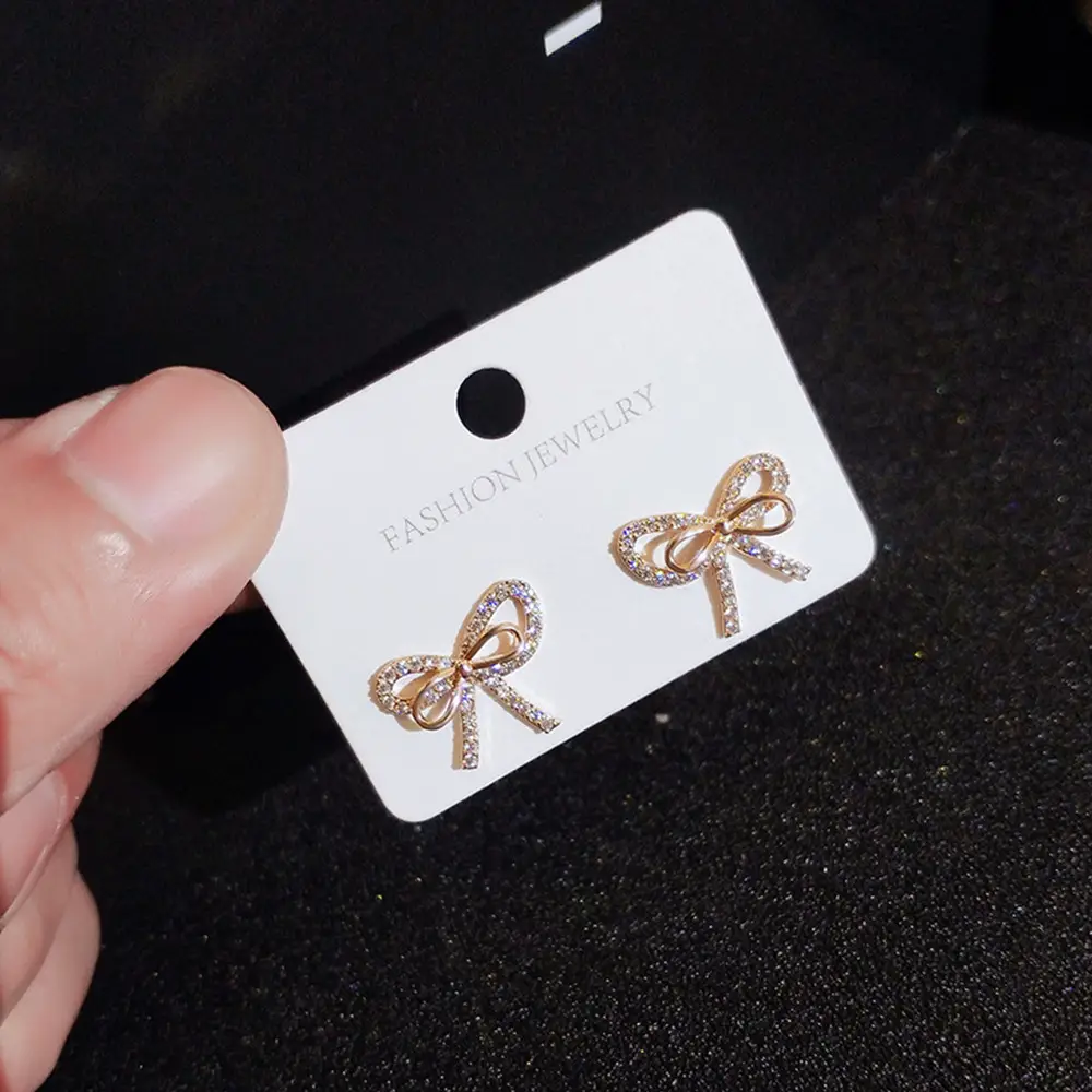 Korean Diamond Fairy Bow Earrings for Women