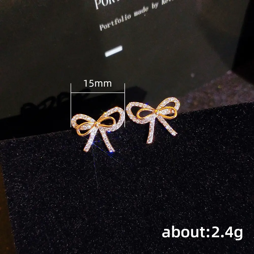 Korean Diamond Fairy Bow Earrings for Women