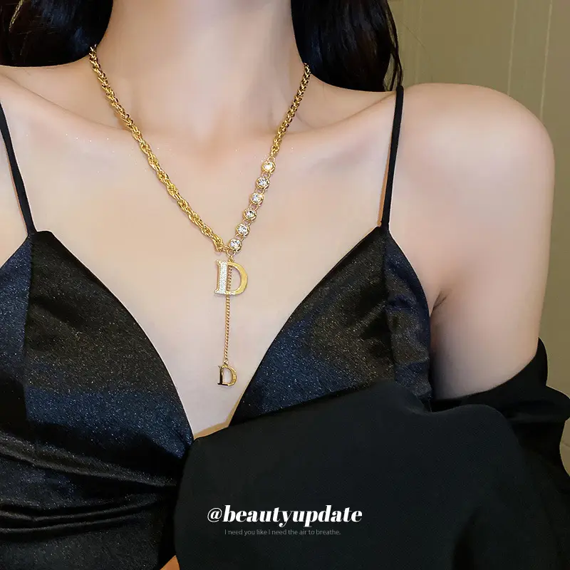 Alphanumeric Geometric Zircon Pearl T-Necklace - Image 19