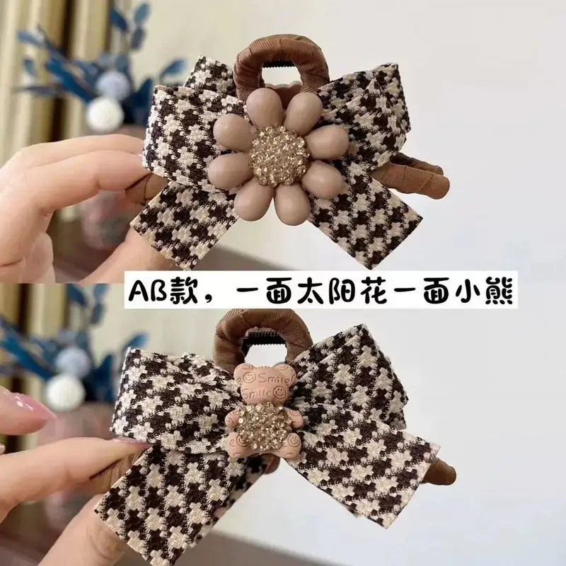 2023 New Sunflower Hair Clip Bear Houndstooth Bow - Image 4