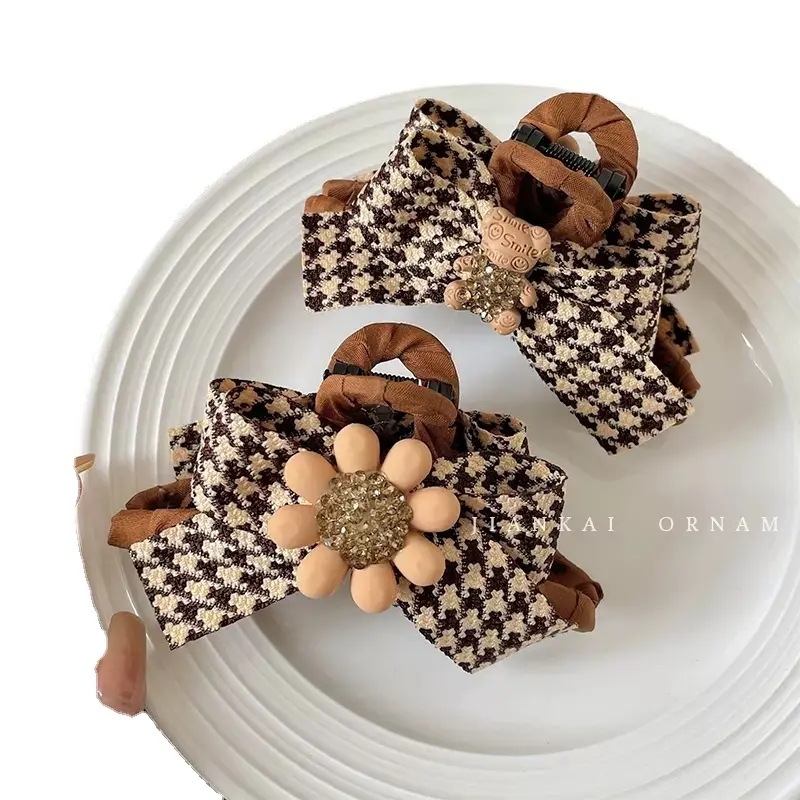 2023 New Sunflower Hair Clip Bear Houndstooth Bow - Image 6