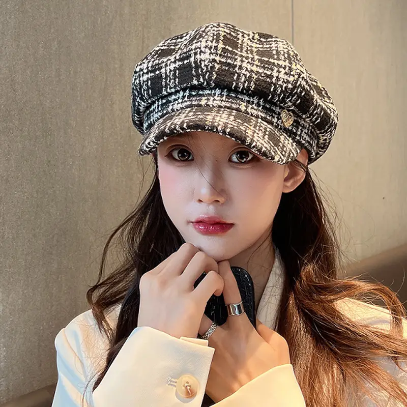 Black British Style Women's Beret Hat for Autumn Winter