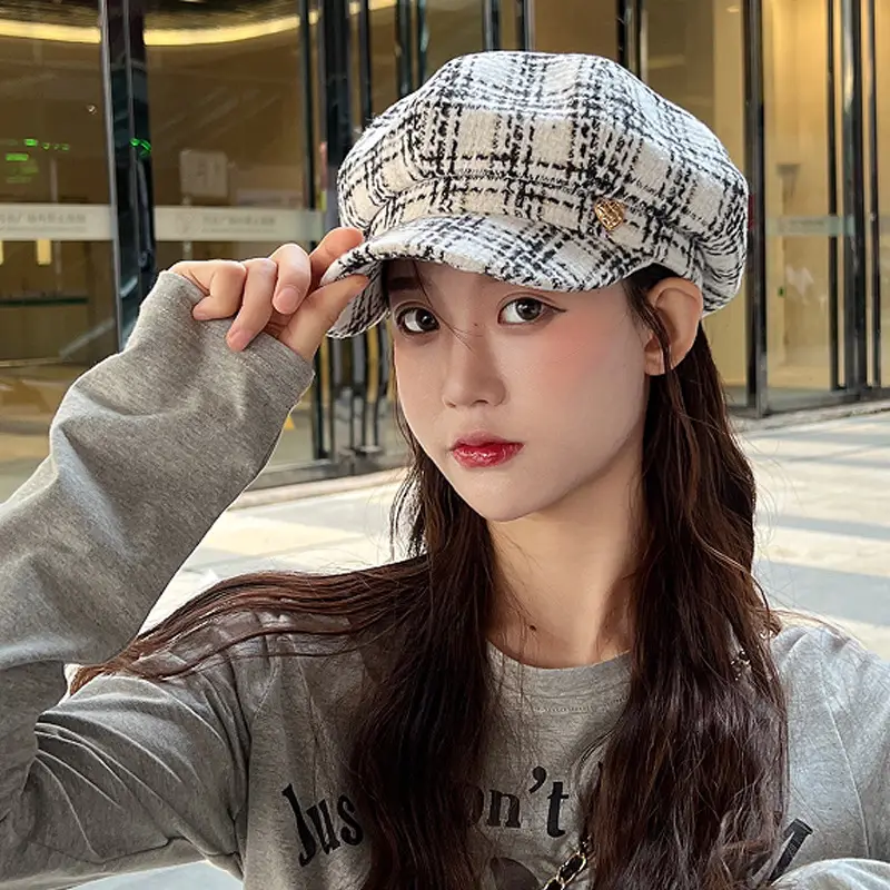 Black British Style Women's Beret Hat for Autumn Winter