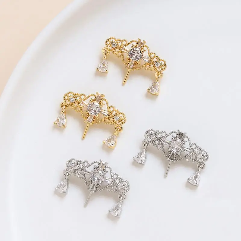 Copper Plated Gold Zircon Crown Earrings 20mm