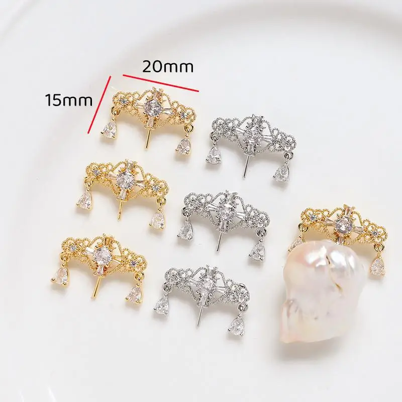 Copper Plated Gold Zircon Crown Earrings 20mm — feature 2