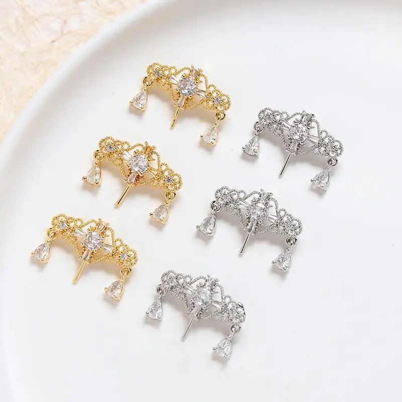 Copper Plated Gold Zircon Crown Earrings 20mm — feature 6