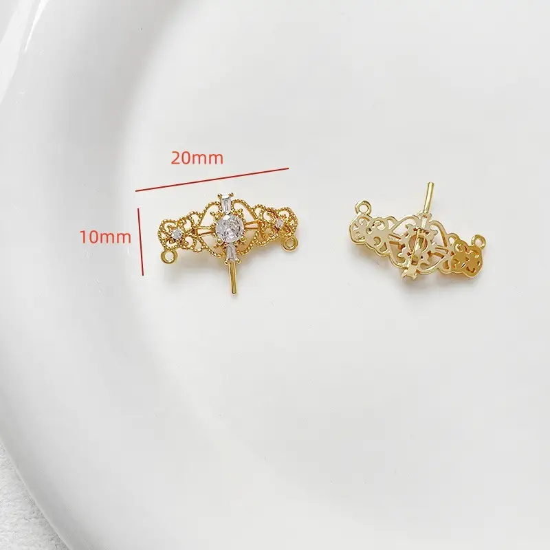 Copper Plated Gold Zircon Crown Earrings 20mm