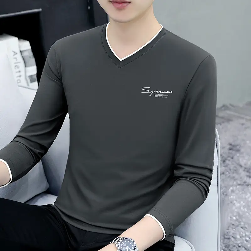 2025 Long Sleeve Men's T-Shirt Black Elastic Embossed - Image 11