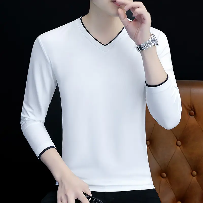 2025 Long Sleeve Men's T-Shirt Black Elastic Embossed - Image 3