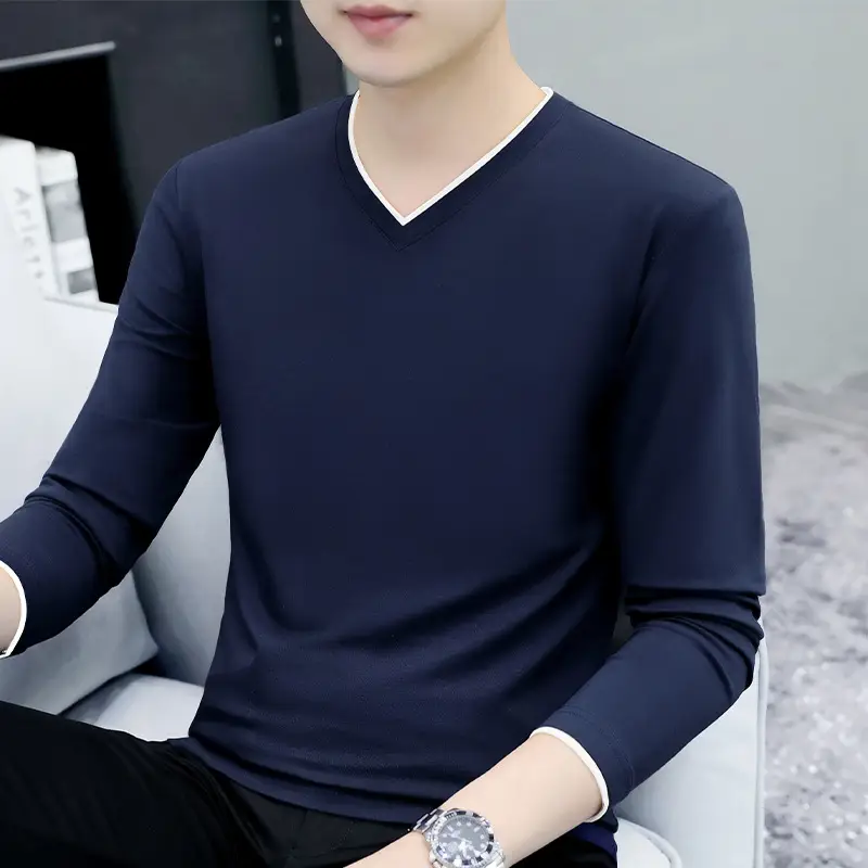 2025 Long Sleeve Men's T-Shirt Black Elastic Embossed - Image 4