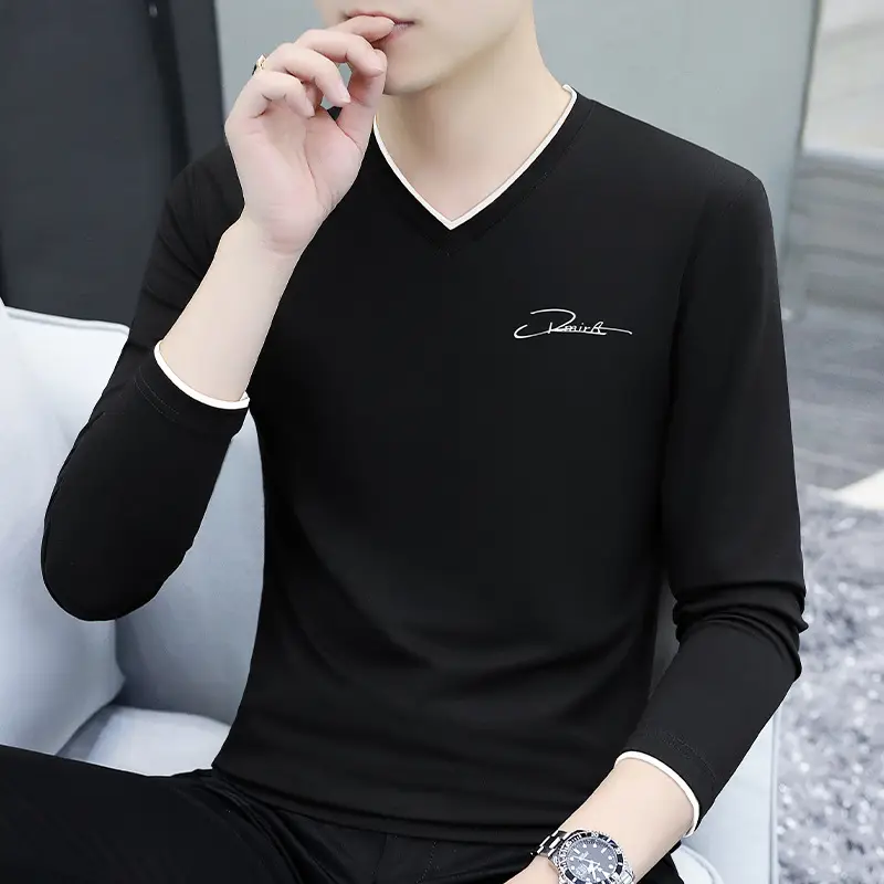 2025 Long Sleeve Men's T-Shirt Black Elastic Embossed - Image 7