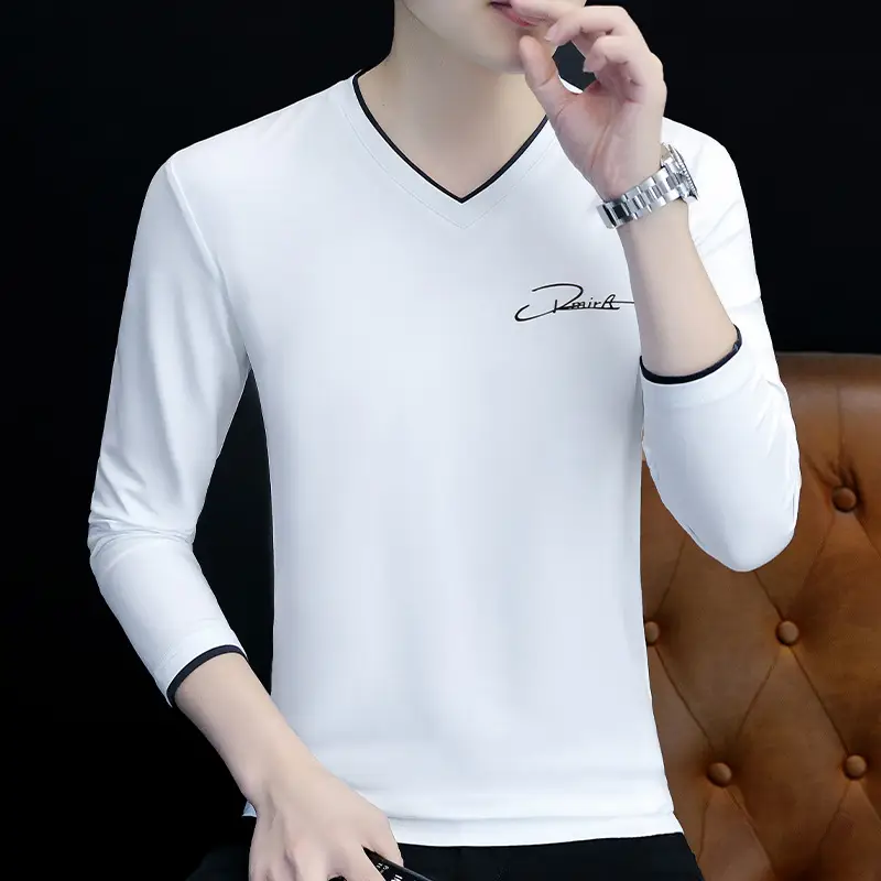 2025 Long Sleeve Men's T-Shirt Black Elastic Embossed - Image 8