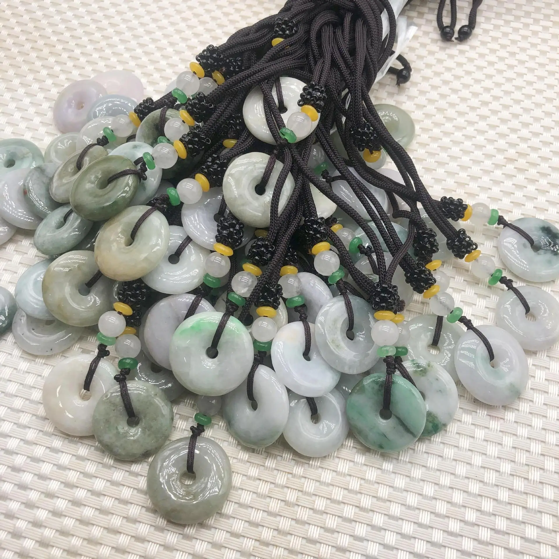 Natural Jadeite Green Bean Necklace with Peace Buckle