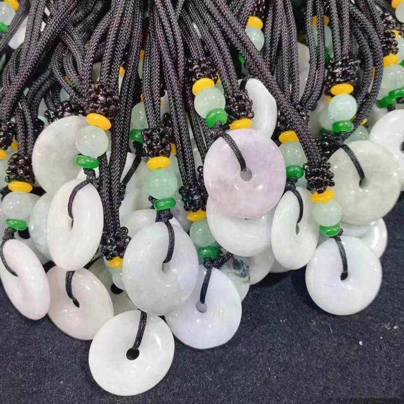 Natural Jadeite Green Bean Necklace with Peace Buckle