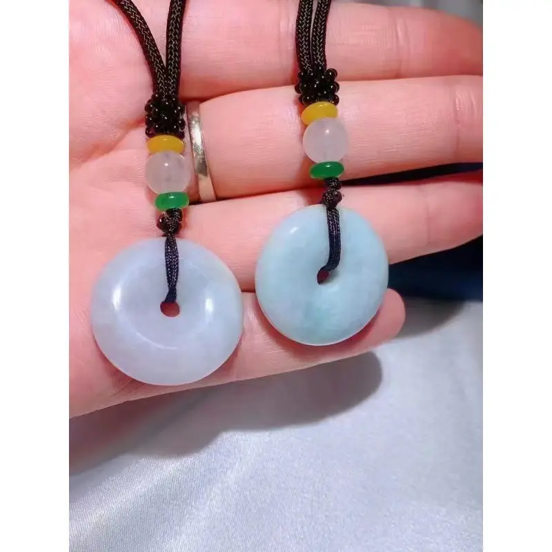 Natural Jadeite Green Bean Necklace with Peace Buckle