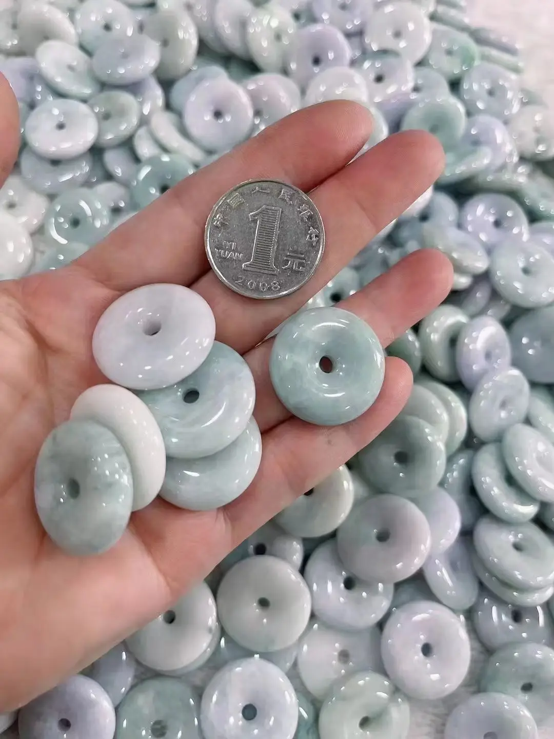 Natural Jadeite Green Bean Necklace with Peace Buckle — feature 1