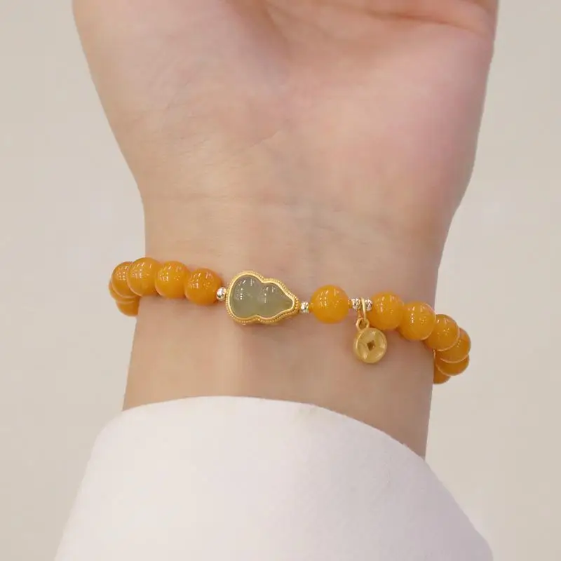 New Style Yellow Jade Gourd Bracelet for Girls - Image 3