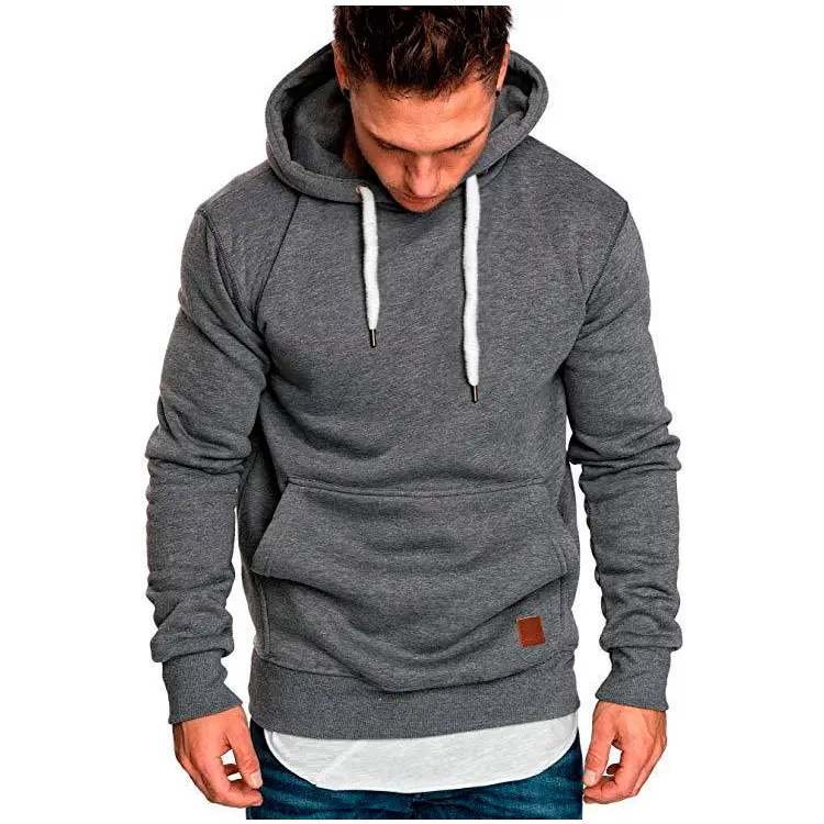 Men Grey Hoodie Pullover Winter Casual Wear Large - Image 9
