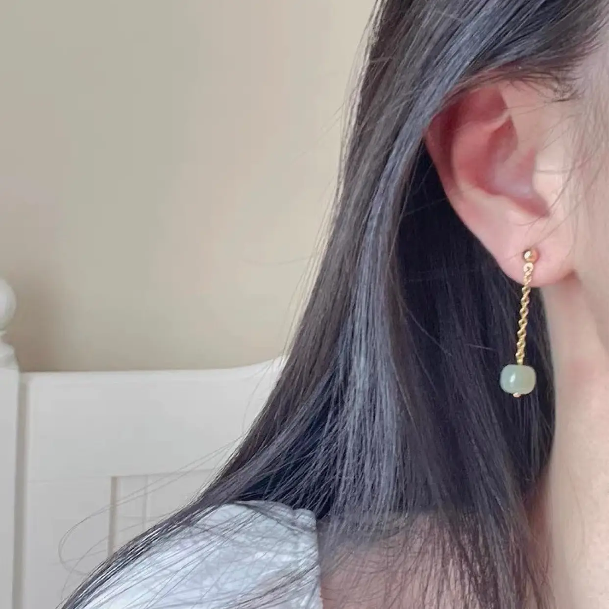 Natural Hetian Jade Long Earrings for Women